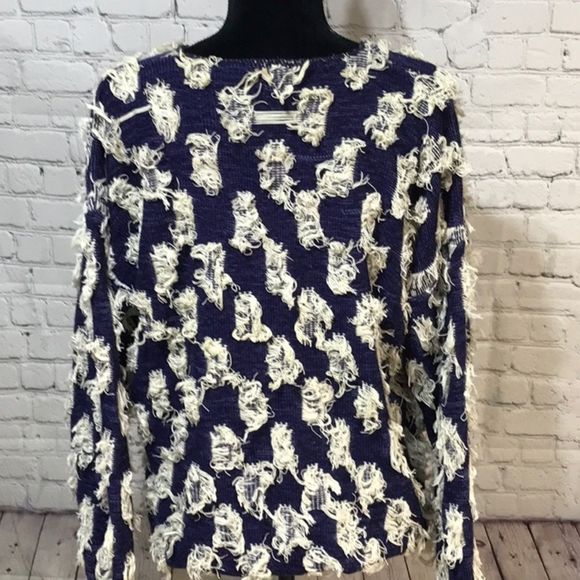 Funky Vintage Fringe Patch V- Neck Sweater Unique BoHo Fringe - Picture 5 of 8